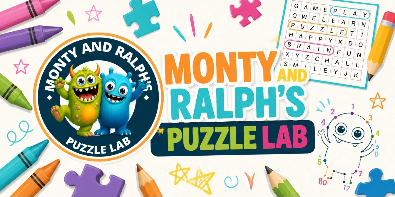Monty and Ralph's Puzzle Lab — crayons, puzzle pieces and word search fun